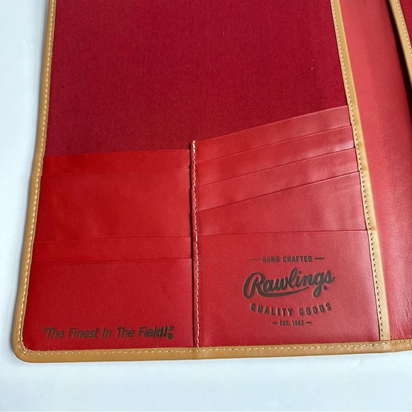 Rawlings Red Leather Padfolio Folder with Baseball Stitch - Picture 9 of 11